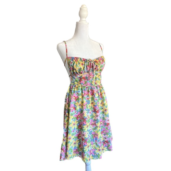 Allover Floral Print Knot Front Ruched Bust Tie Backless Cami Dress - Picture 8 of 15